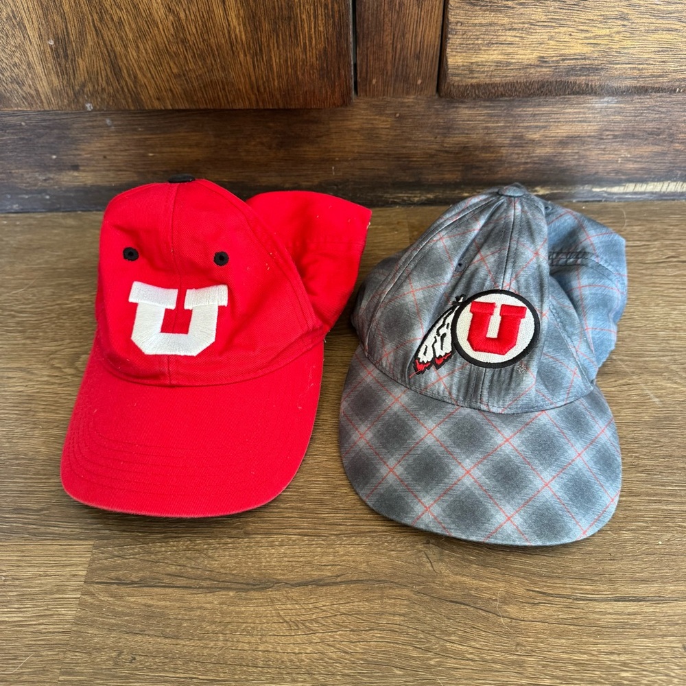 University of Utah Adult Baseball Hats Red and Plaid